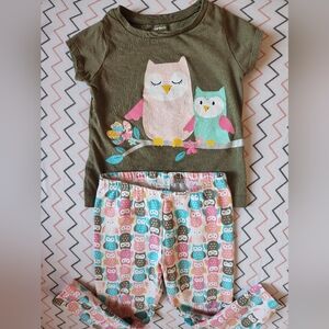 Carter's Toddler Girl's Olive Green and Multicolor Owl 2pc Set, 24 Months EUC